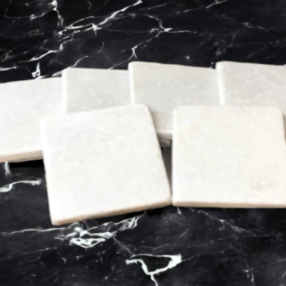6 Natural White Stone COASTERS w/ Grey Marbling Full Set Boho Cottagecore - Picture 7 of 7